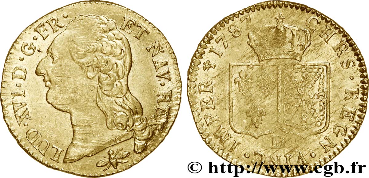 LOUIS XVI Louis d or aux écus accolés 1787 Lyon AU/XF