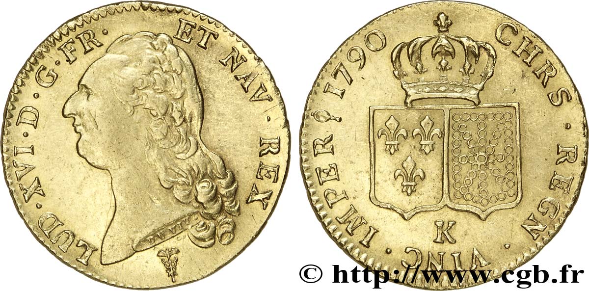 LOUIS XVI Double louis d’or aux écus accolés 1790 Bordeaux TTB+