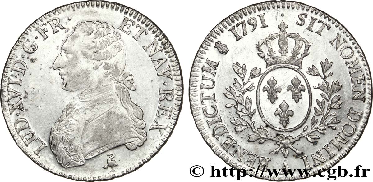 LOUIS XVI (MONARQUE CONSTITUTIONNEL)  Écu dit &nbsp;aux branches d&nbsp;olivier&nbsp; 1791 Paris TTB+/SUP