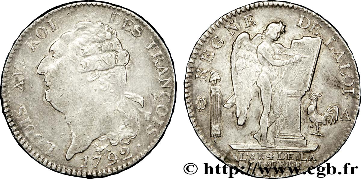 LOUIS XVI Écu dit  au génie , type FRANÇOIS 1792 Paris BB