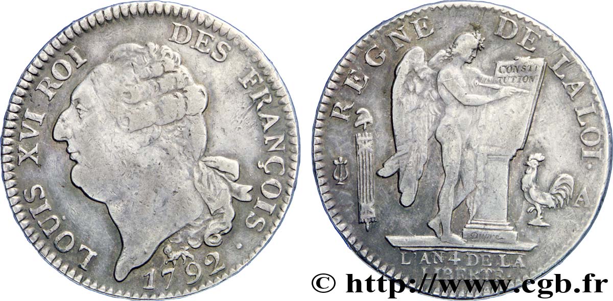 LOUIS XVI Écu dit  au génie , type FRANÇOIS 1792 Paris XF