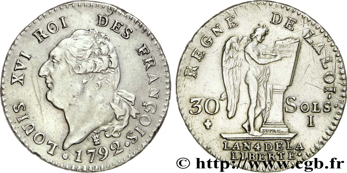 LOUIS XVI 30 sols dit  au génie , type FRANÇOIS 1792 Limoges AU