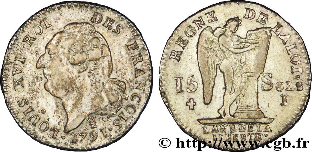LOUIS XVI (MONARQUE CONSTITUTIONNEL)  15 sols dit  au génie , type FRANÇOIS 1791 Limoges TTB+