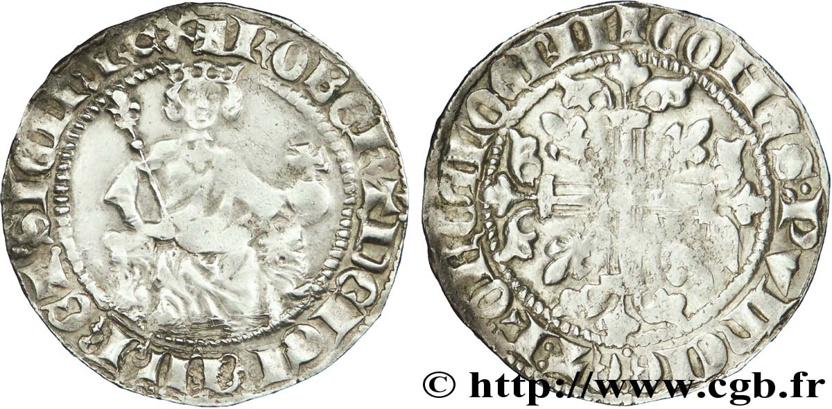 PROVENCE - COUNTY OF PROVENCE - ROBERT OF ANJOU Carlin d argent, gillat ou robert AU/XF