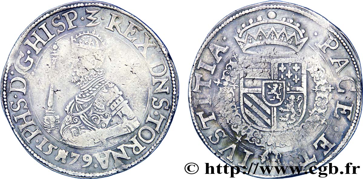 PAYS-BAS ESPAGNOLS - TOURNAI - PHILIPPE II D ESPAGNE Écu des états 1579 Tournai TTB