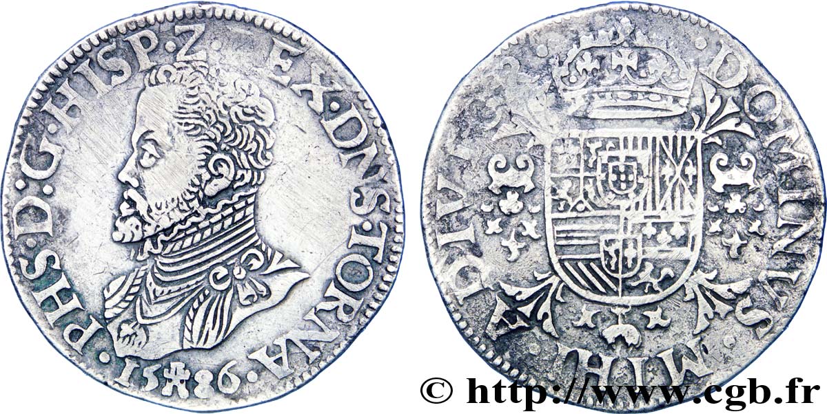 SPANISH NETHERLANDS - TOURNAI - PHILIP II OF SPAIN Écu philippe ou daldre philippus 1586 Tournai AU/XF