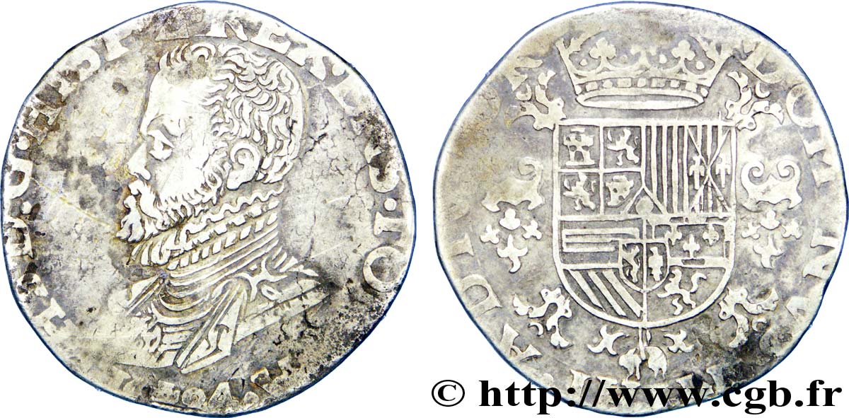 SPANISH NETHERLANDS - TOURNAI - PHILIP II OF SPAIN Demi-écu philippe ou demi-daldre philippus 1584 Tournai VF