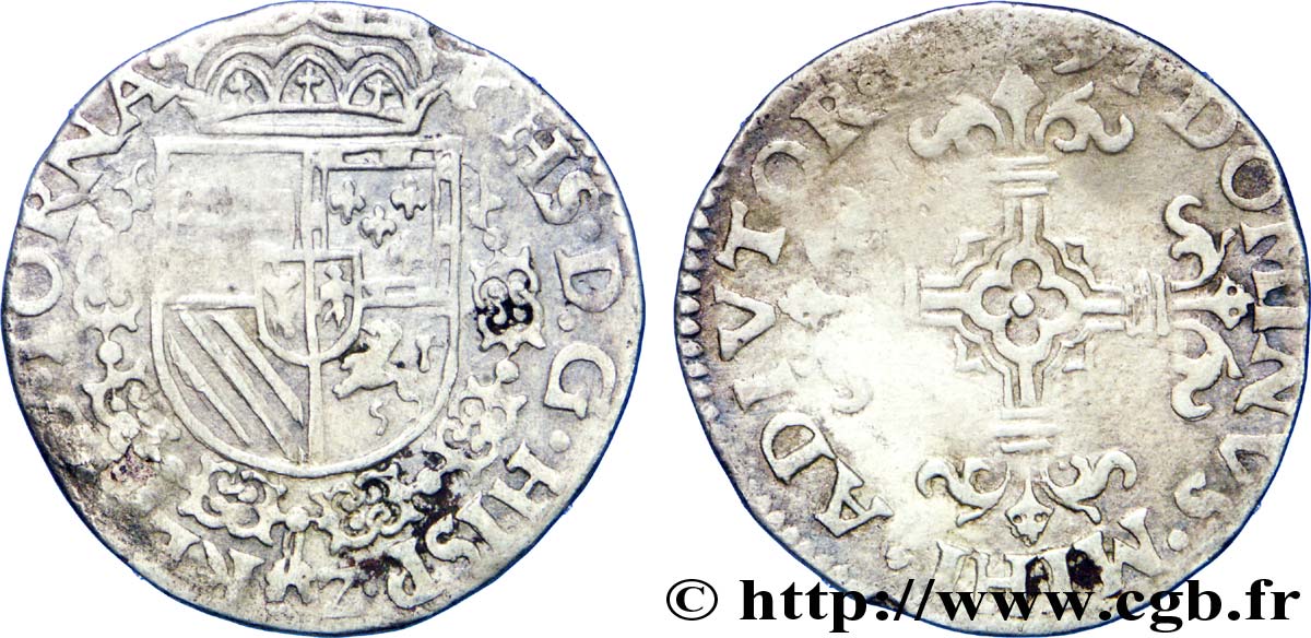 SPANISH NETHERLANDS - TOURNAI - PHILIP II OF SPAIN Vingtième d’écu philippe 1591 Tournai XF