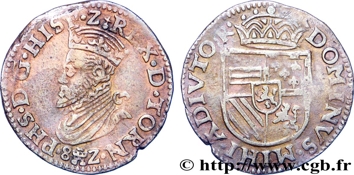 SPANISH NETHERLANDS - TOURNAI - PHILIP II OF SPAIN Liard 1582 Tournai XF