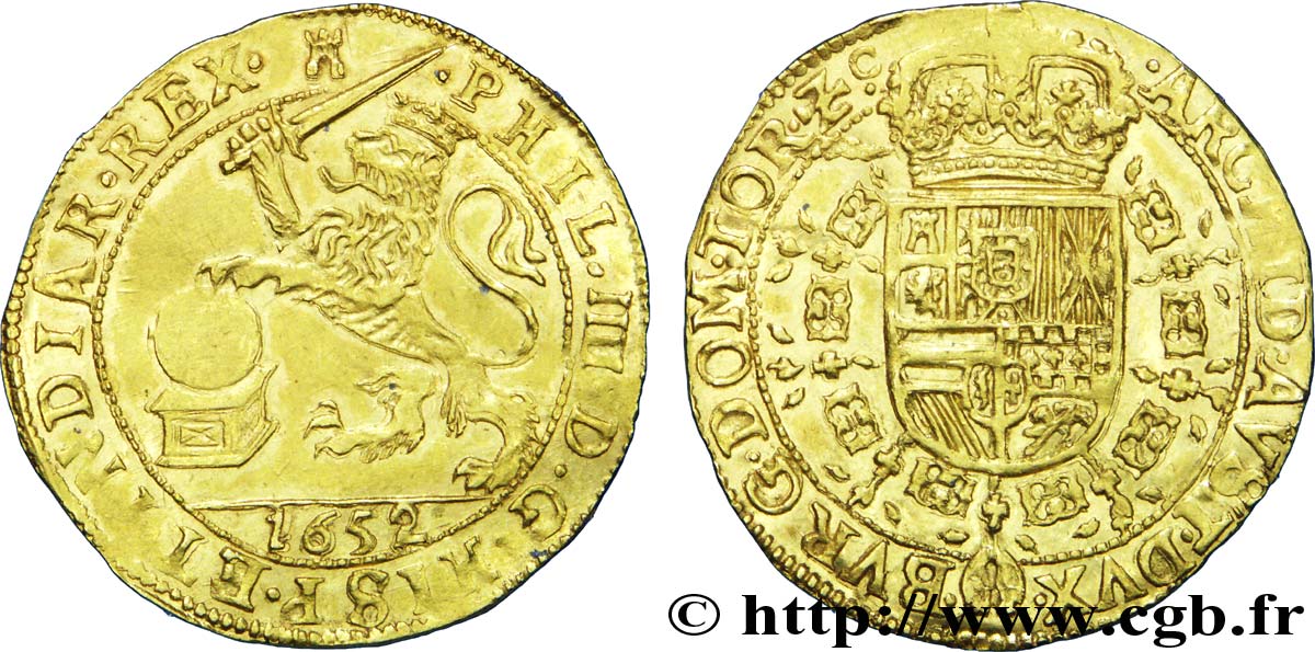 PAYS-BAS ESPAGNOLS - TOURNAISIS - PHILIPPE IV Souverain ou Lion d’or 1652 Tournai AU