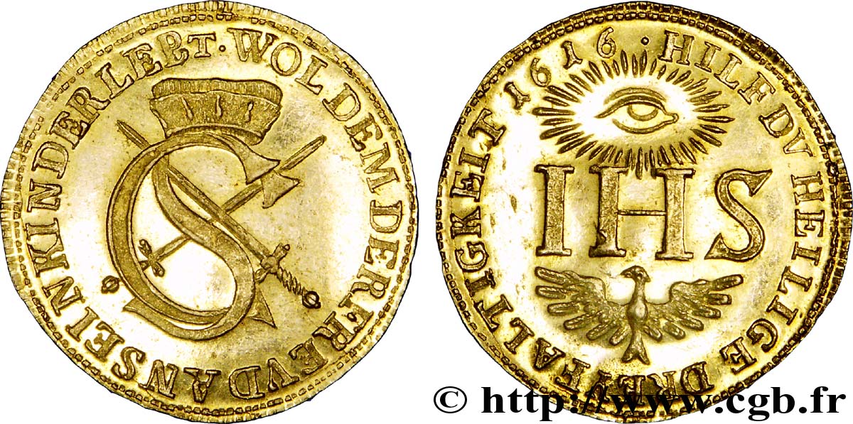 GERMANY - DUCHY OF SAXONY - JEAN GEORGES II Ducat (refrappe du XVIIIe siècle) 1616 Nuremberg VZ