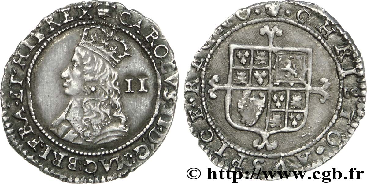 ENGLAND - KÖNIGREICH ENGLAND - KARL II. Half groat, monnayage au marteau n.d. Londres VZ/fVZ