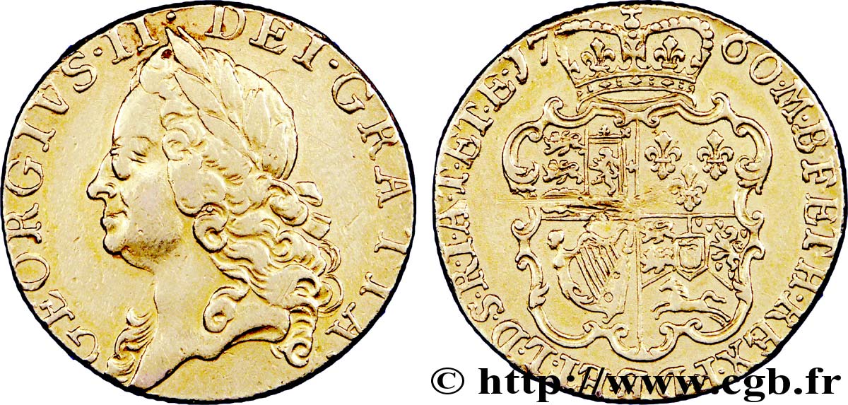 GRAN BRETAGNA - GIORGIO II Guinea (guinée), vieille tête 1760 Londres VF/XF