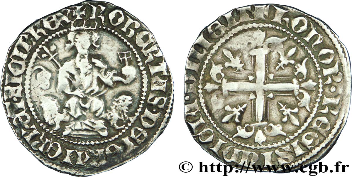 ITALY - KINGDOM OF NAPLES - ROBERT OF ANJOU Carlin d argent c. 1310-1340 Naples XF