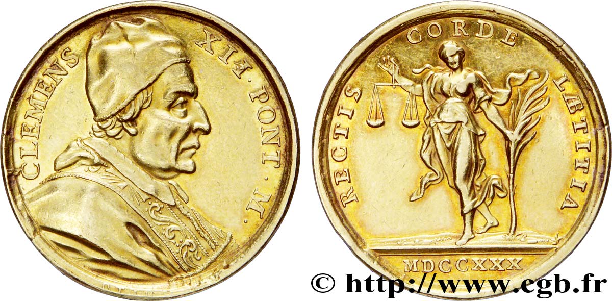ITALIA - STATOS PONTIFICOS - CLEMENT XII  (Lorenzo Corsini) Médaille, or 31,5 mm 1730  MBC+