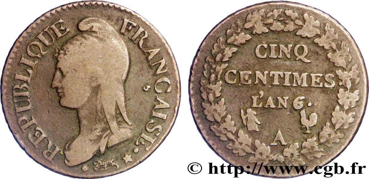 Cinq centimes Dupré, grand module 1798 Paris F.115/36 MB 