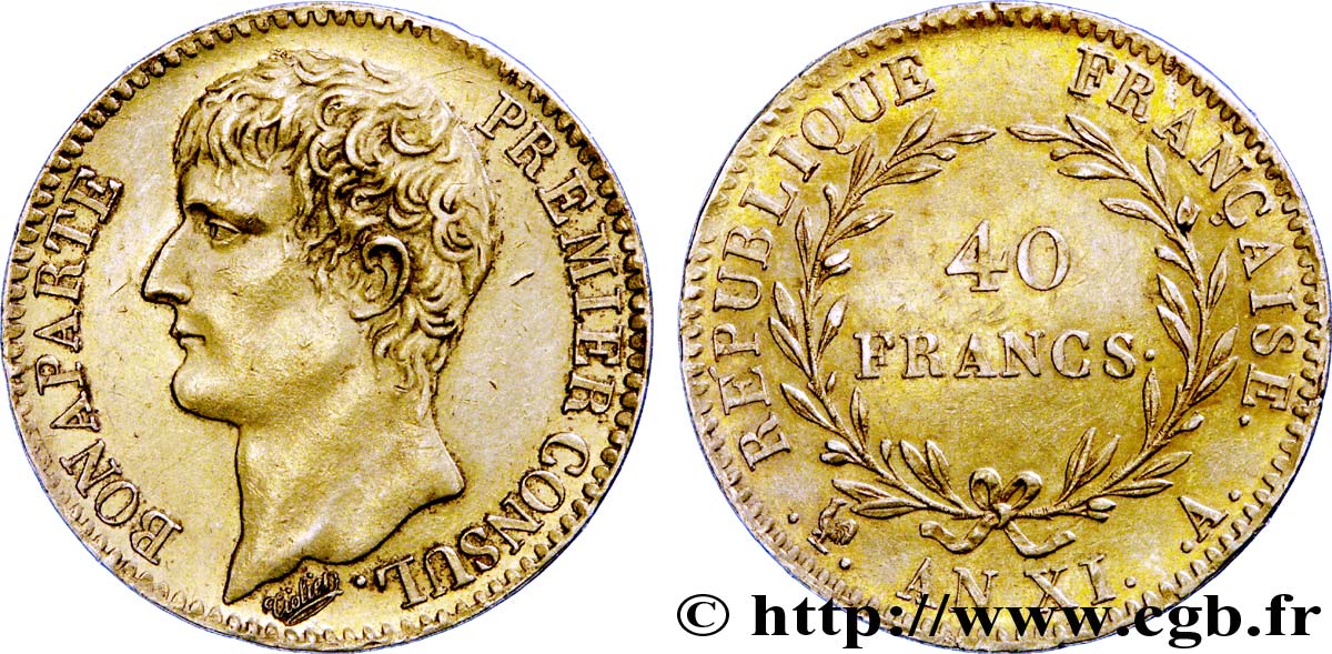 40 francs or Bonaparte Premier Consul 1803 Paris F.536/1 AU 