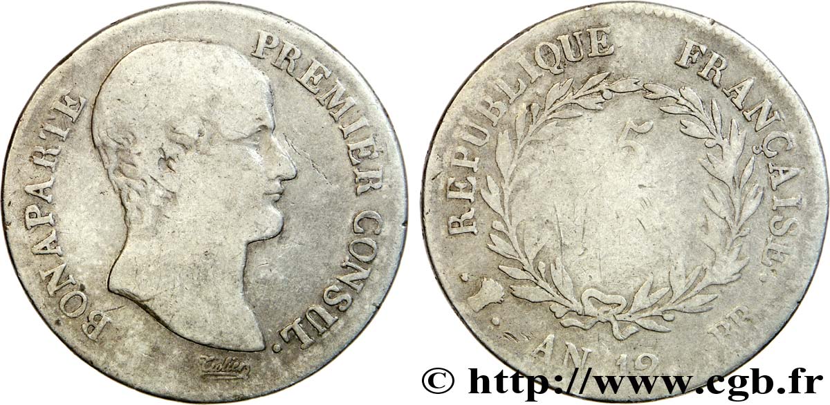 5 francs Bonaparte Premier Consul 1804 Strasbourg F.301/12 B 