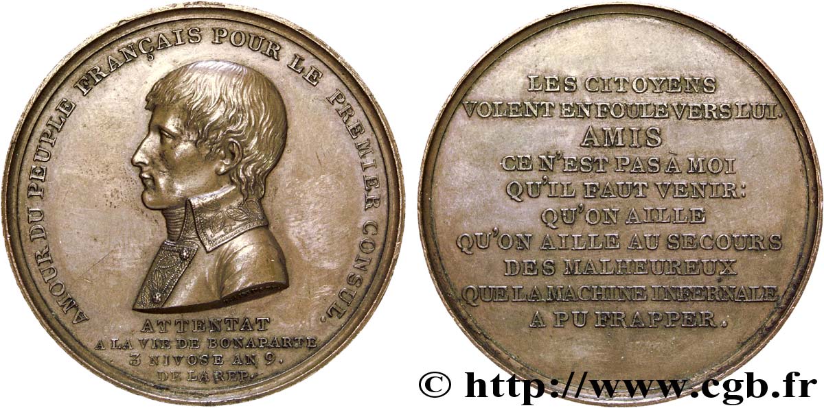 CONSULADO Médaille BR 50, Attentat à la vie de Bonaparte EBC