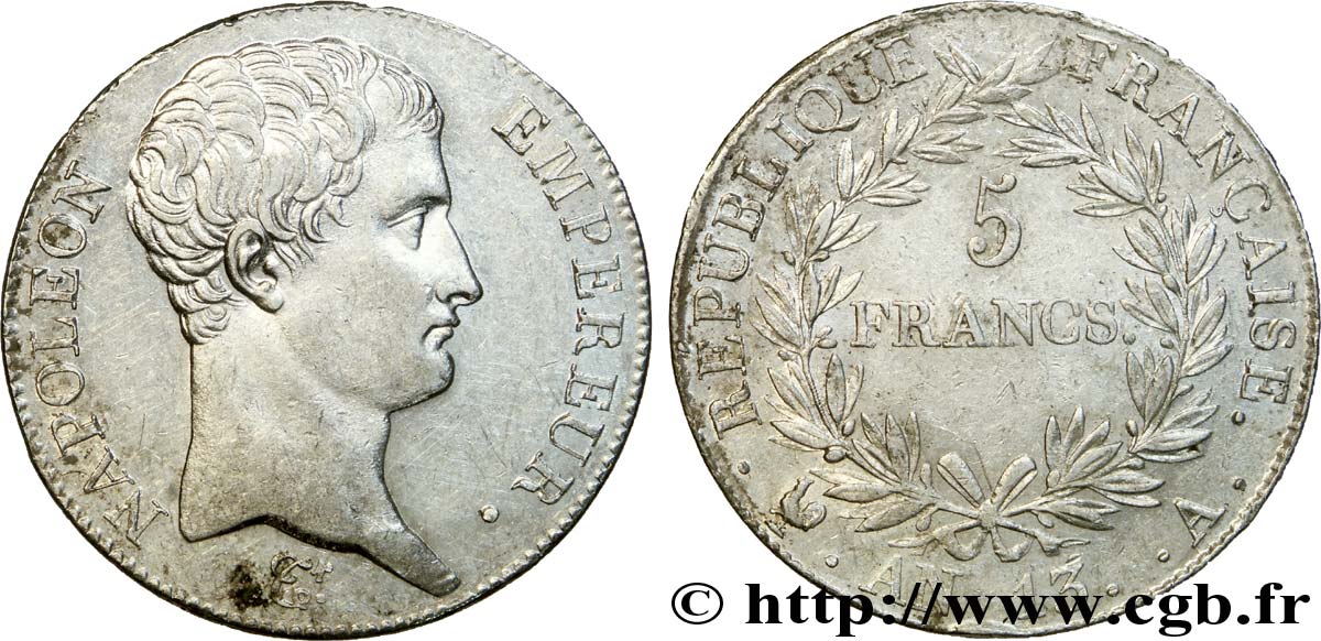 5 francs Napoléon Empereur, Calendrier révolutionnaire 1805 Paris F.303/2 SS 