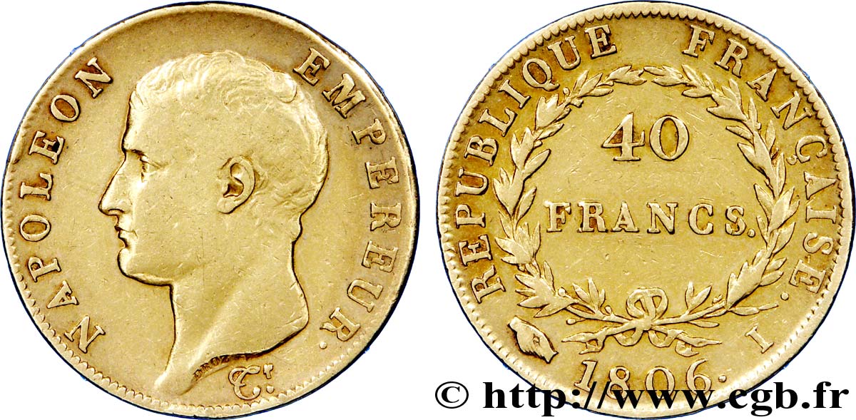 40 francs or Napoléon tête nue, Calendrier grégorien 1806 Limoges F.538/2 TB 