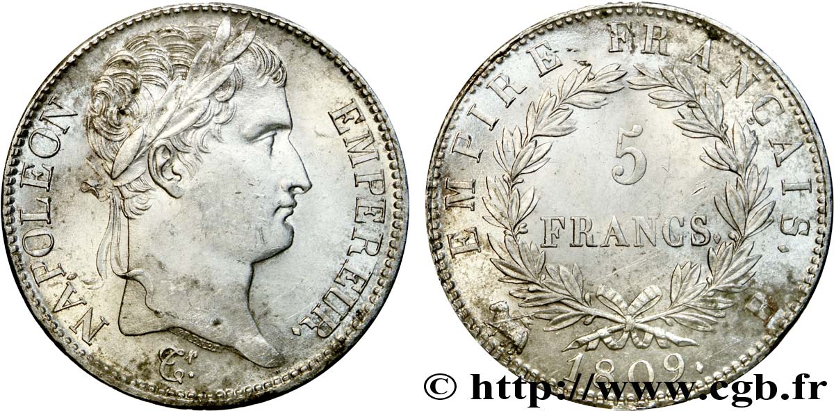 5 francs Napoléon Empereur, Empire français 1809 Rouen F.307/2 SUP 