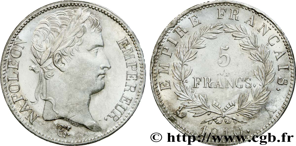 5 francs Napoléon Empereur, Empire français 1810 Paris F.307/14 EBC 