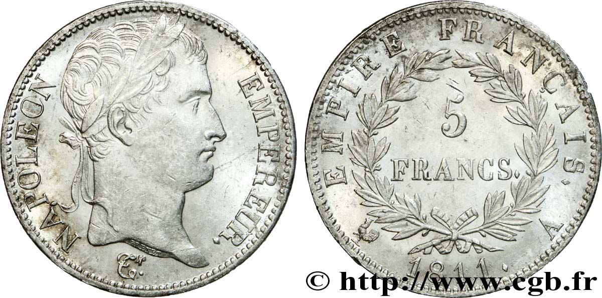 5 francs Napoléon Empereur, Empire français 1811 Paris F.307/27 EBC 