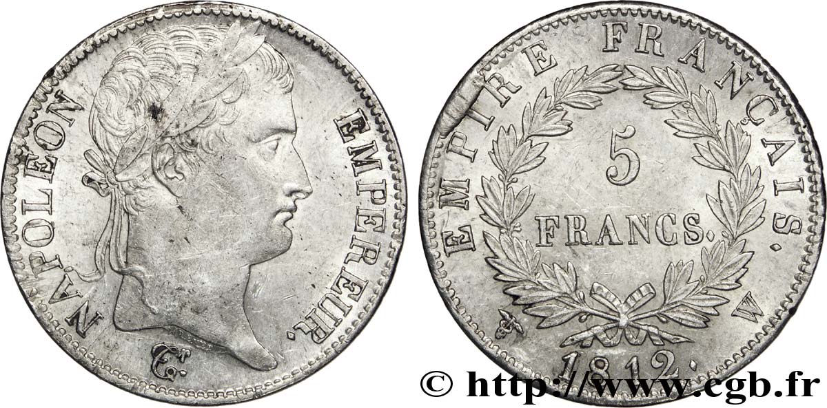 5 francs Napoléon Empereur, Empire français 1812 Lille F.307/57 MBC 