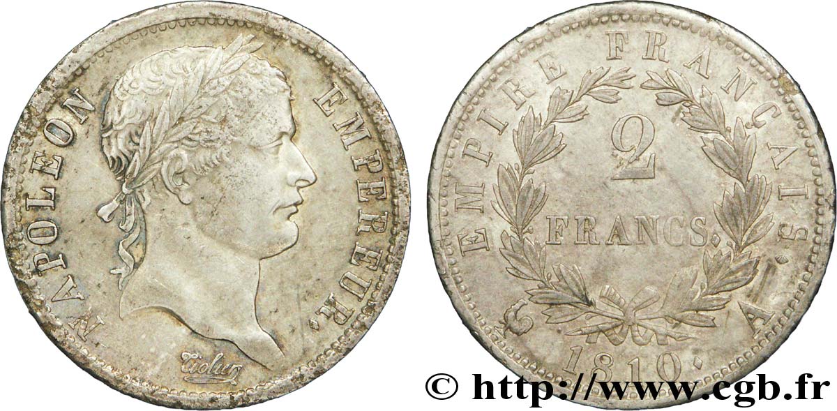 2 francs Napoléon Ier tête laurée, Empire français 1810 Paris F.255/10 SUP 