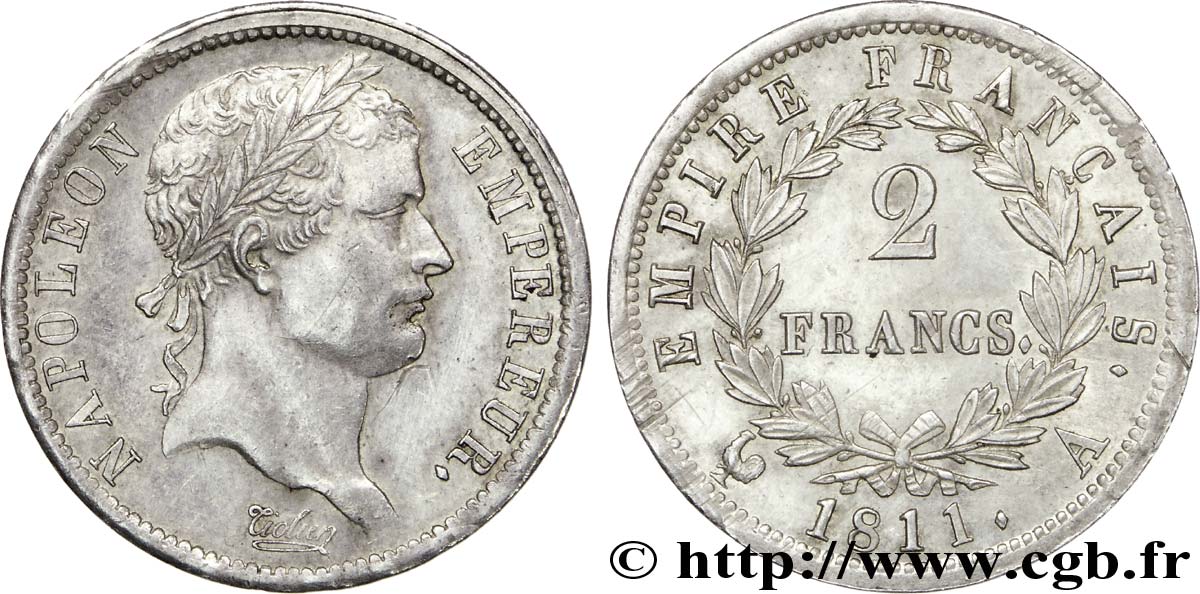 2 francs Napoléon Ier tête laurée, Empire français 1811 Paris F.255/24 SUP 