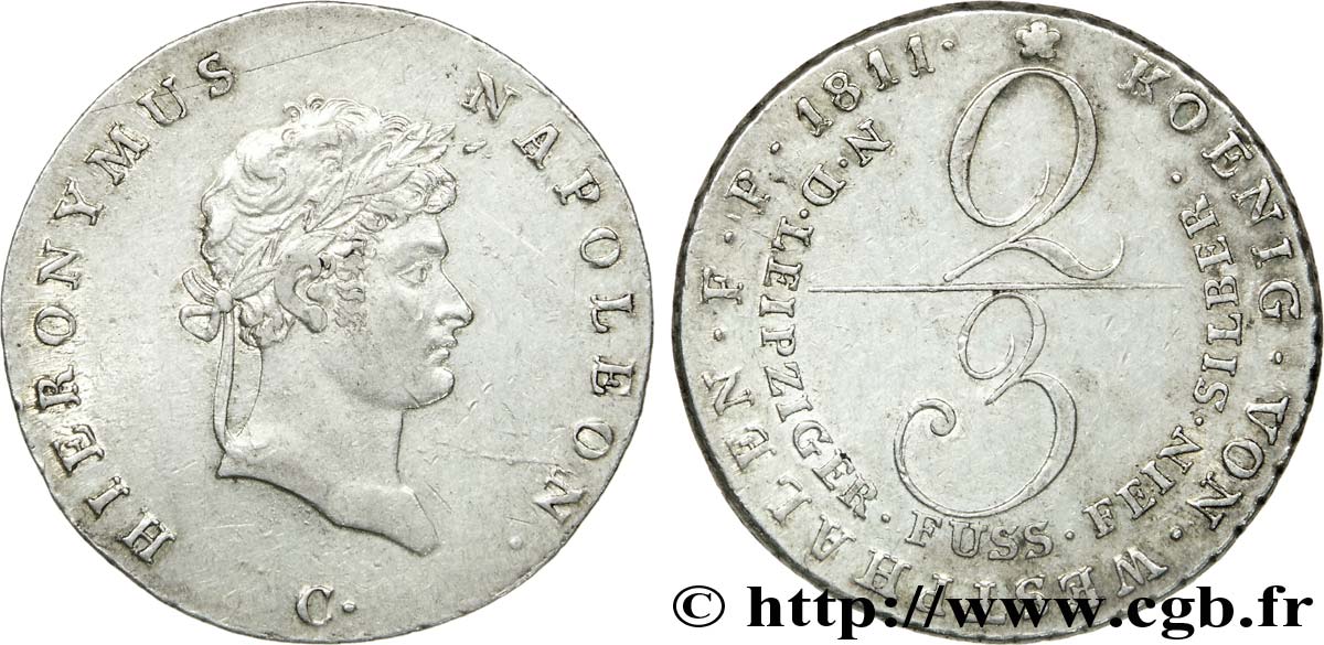 2/3 thaler ou gulden 1811 Clausthal VG.1969  XF 