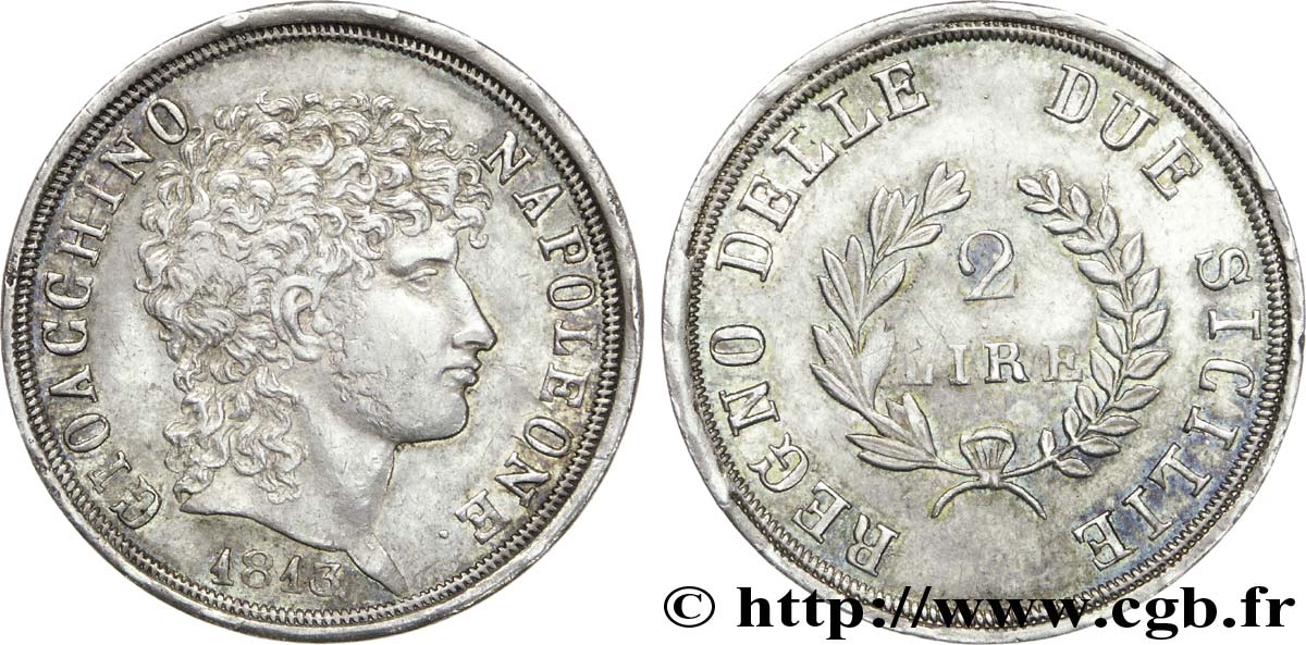 2 lire, rameaux courts 1813 Naples VG.2257  SUP 