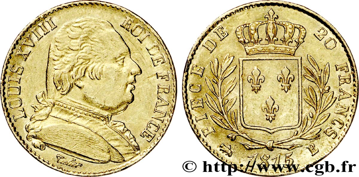 20 francs or Louis XVIII, buste habillé 1815 Rouen F.517/11 TTB 