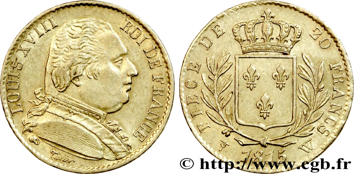 20 francs or Louis XVIII, buste habillé 1815 Lille F.517/18 XF 