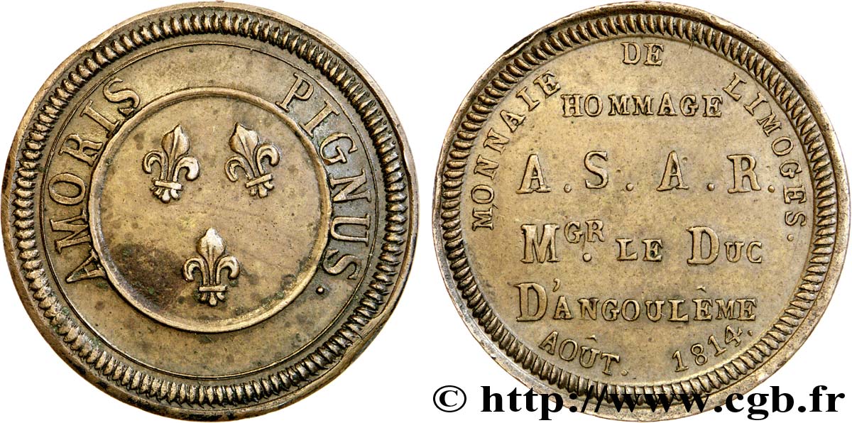 Monnaie de visite de la Monnaie de Limoges par le duc d Angoulême 1814 Limoges VG.2369  EBC 