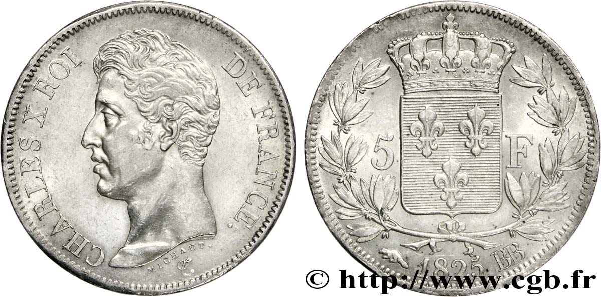 5 francs Charles X, 1er type 1825 Strasbourg F.310/5 SUP 