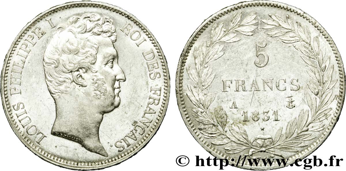 5 francs type Tiolier avec le I, tranche en relief 1831 Paris F.316/2 SPL 