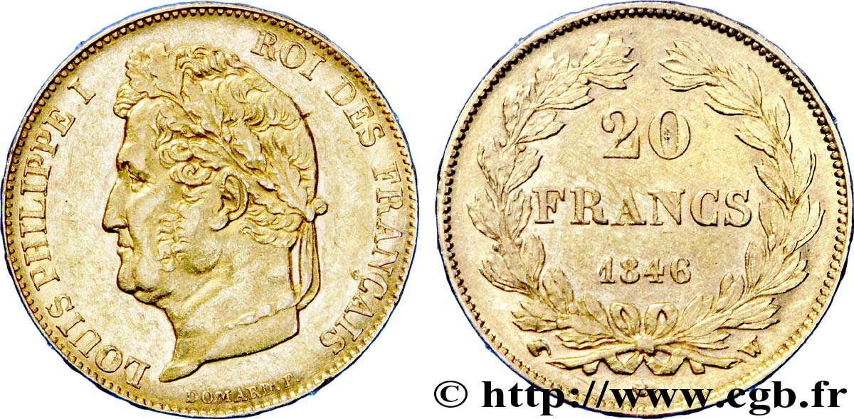 20 francs or Louis-Philippe, Domard 1846 Lille F.527/36 XF 
