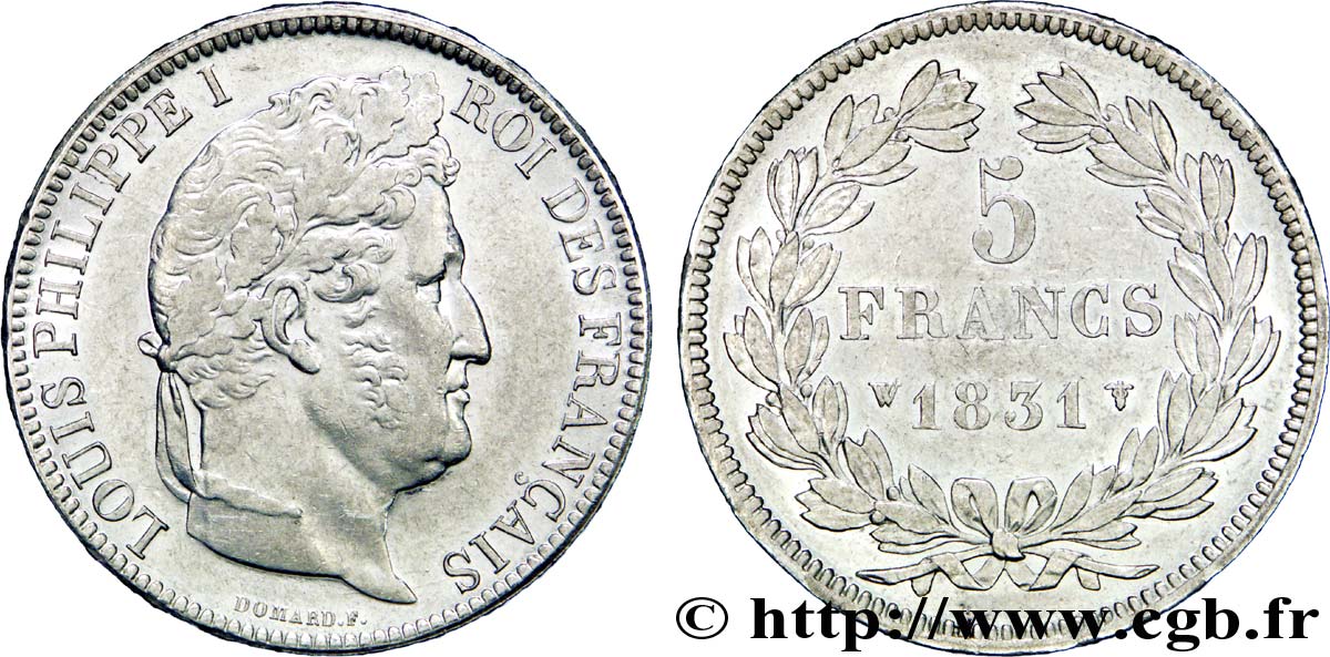 5 francs Ier type Domard, tranche en relief 1831 Lille F.320/13 AU 