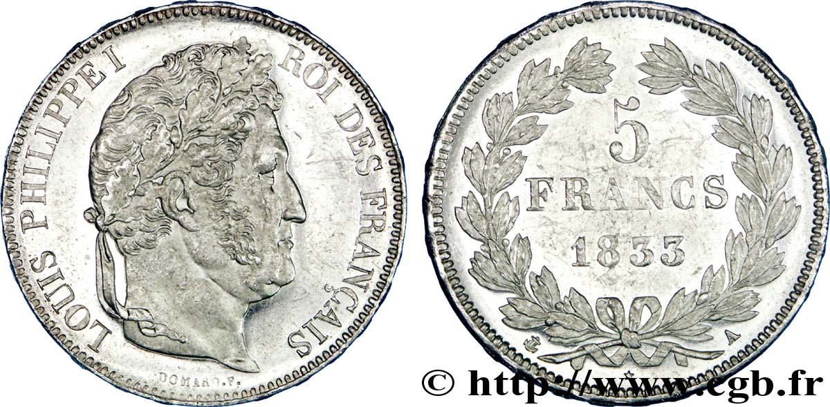 5 francs IIe type Domard 1833 Paris F.324/14 AU 