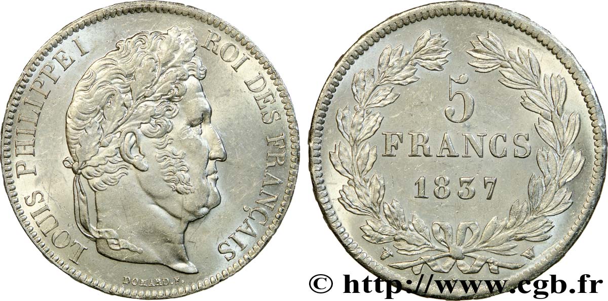 5 francs IIe type Domard 1837 Lille F.324/67 AU 