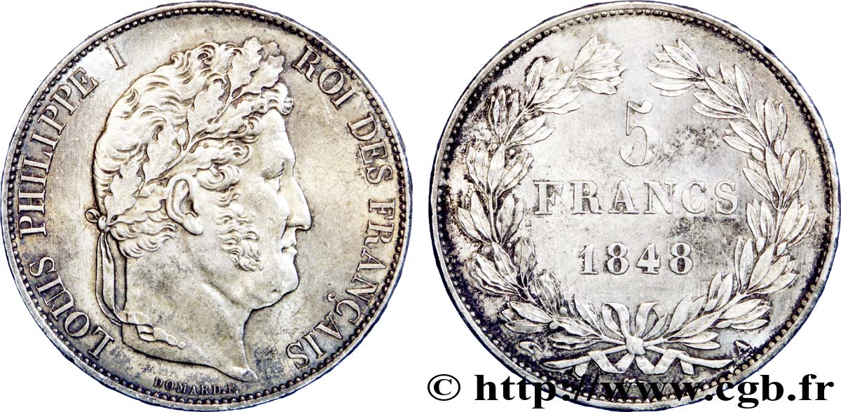 5 francs IIIe type Domard 1848 Paris F.325/17 SPL 