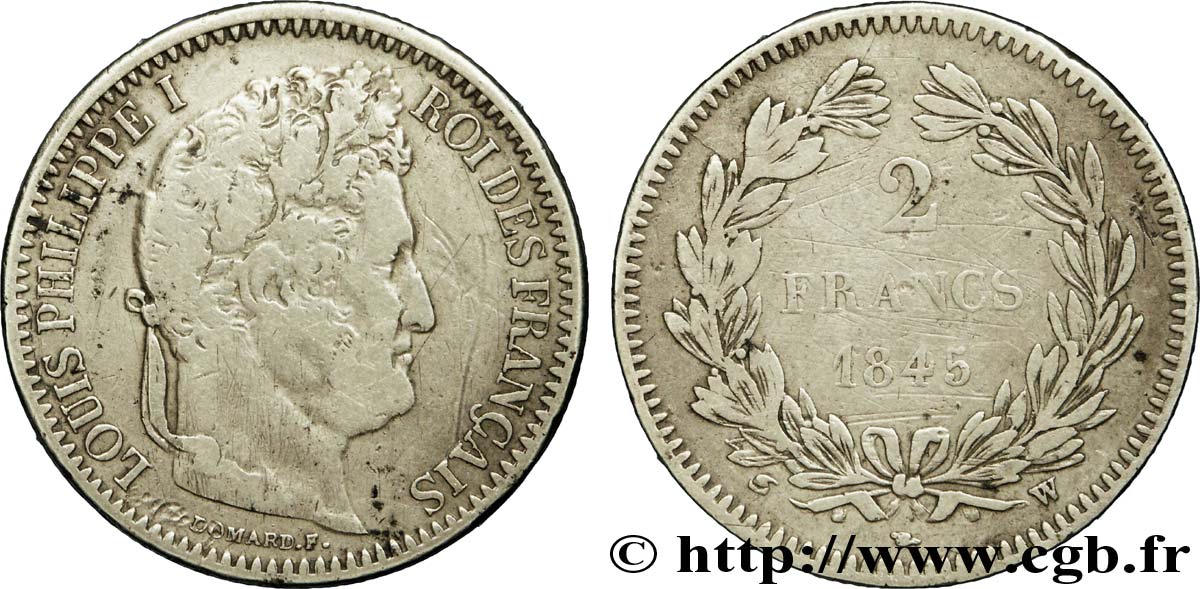 Faux de 2 francs Louis-Philippe 1845 Lille F.260/107 var. TB 