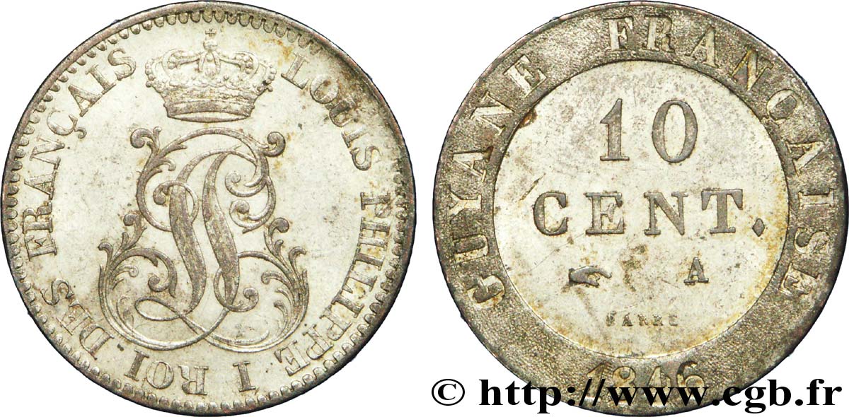 LUIGI FILIPPO I 10 Cent. (imes) monogramme de Louis-Philippe 1846 Paris AU 