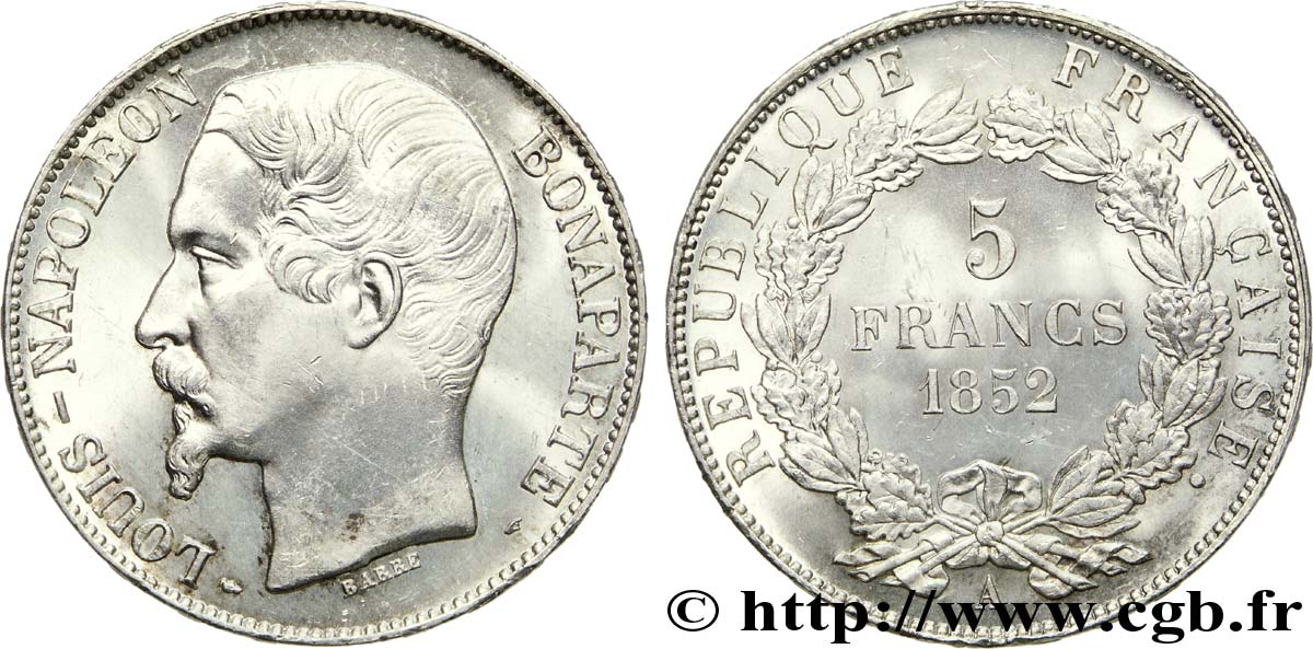 5 francs Louis-Napoléon 1852 Paris F.329/1 SPL 