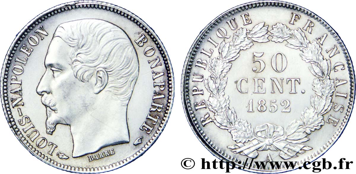 50 centimes Louis-Napoléon 1852 Paris F.185/1 SUP 