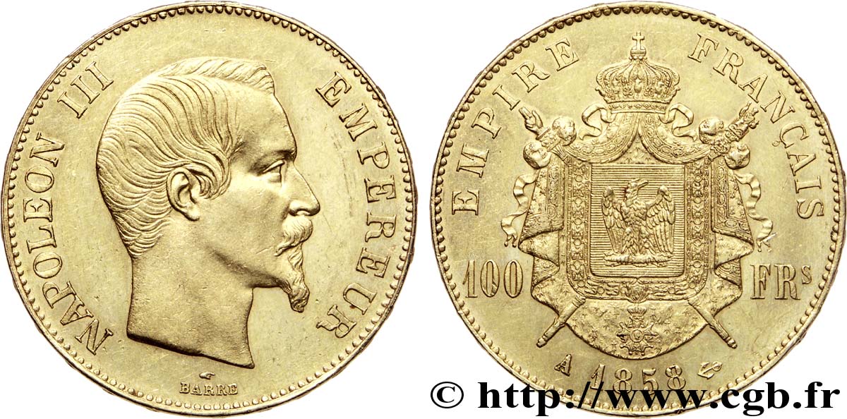 100 francs or Napoléon III, tête nue 1858 Paris F.550/5 SPL 