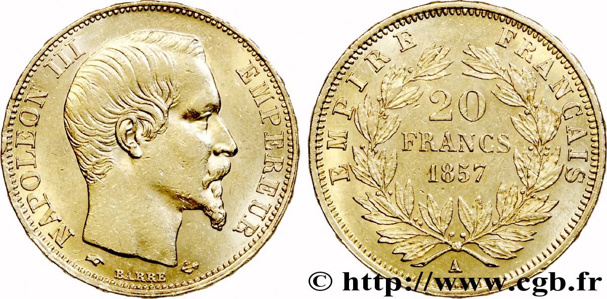 20 francs or Napoléon III, tête nue 1857 Paris F.531/12 AU 