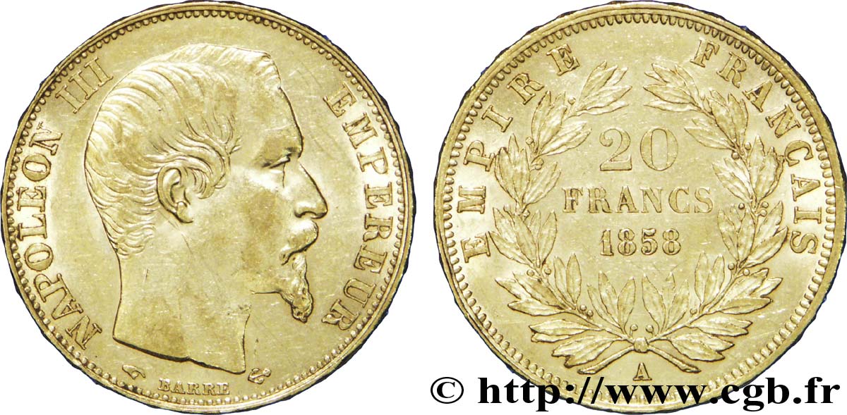 20 francs or Napoléon III, tête nue 1858 Paris F.531/13 AU 